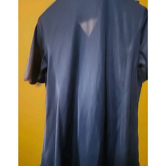 Vintage Tribute Blue Sheer Button Short Sleeve House Shift Dress A99 Madmen - Picture 6 of 7